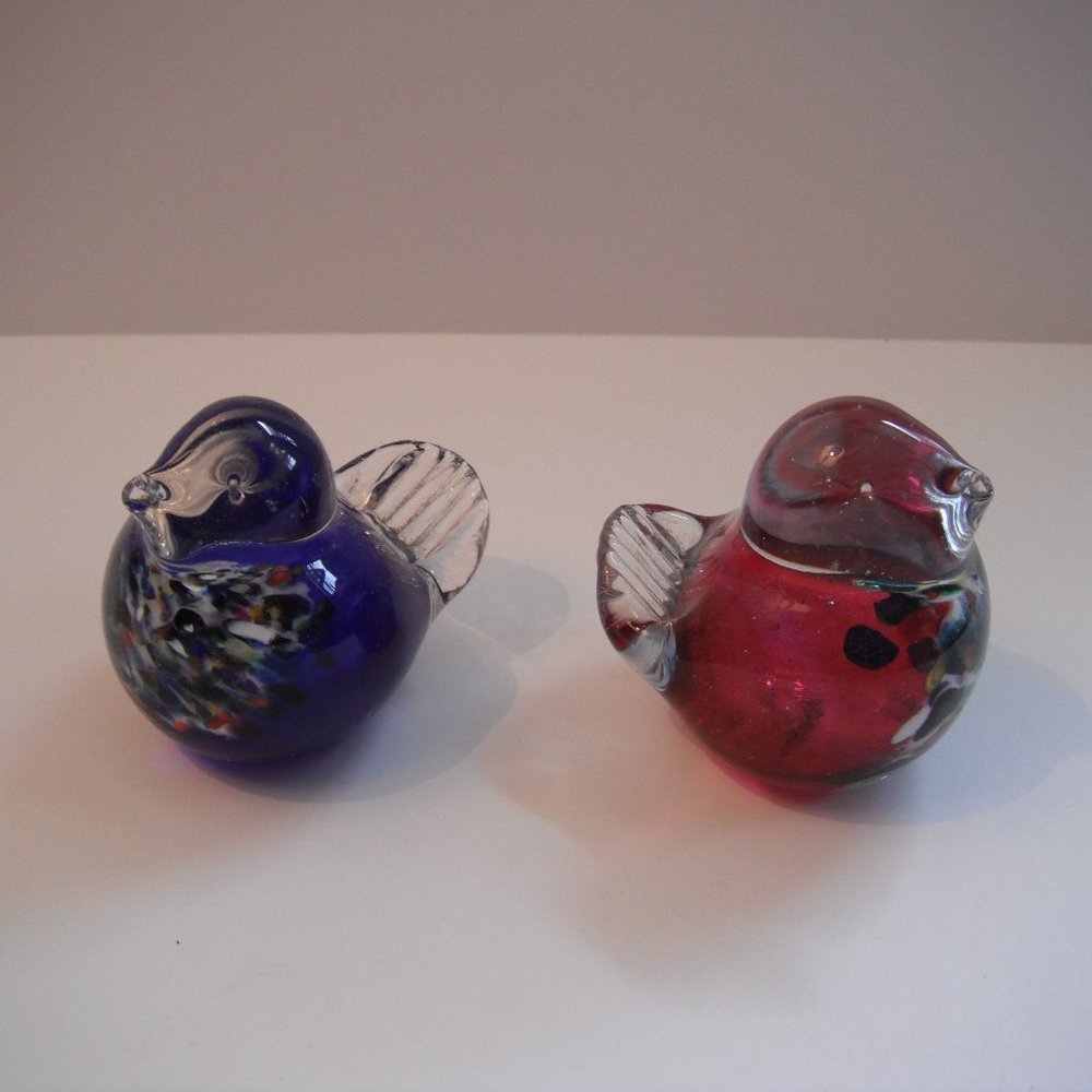Lot of 2 Murano Glass Miniature Dove Bird Figurine Art Hand Blown Home Decor